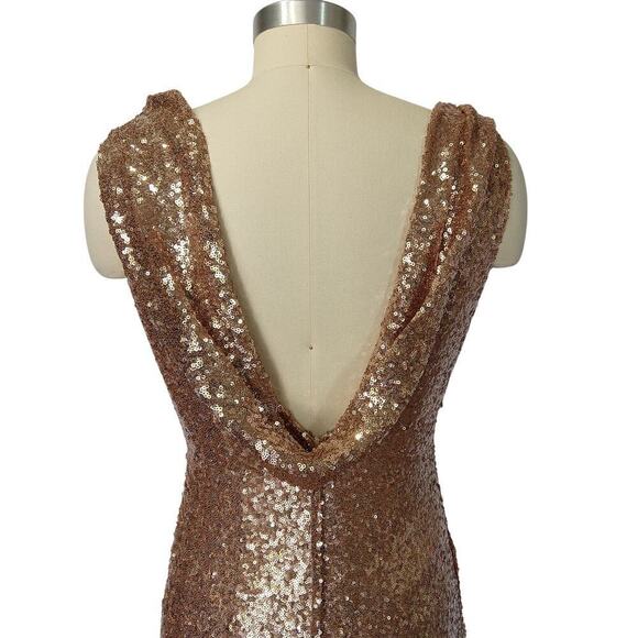 Vintage 90s Y2K Prom Dress Maxi Gown Size 4 Rose Gold Sequins Formal Cape Back - Picture 7 of 10